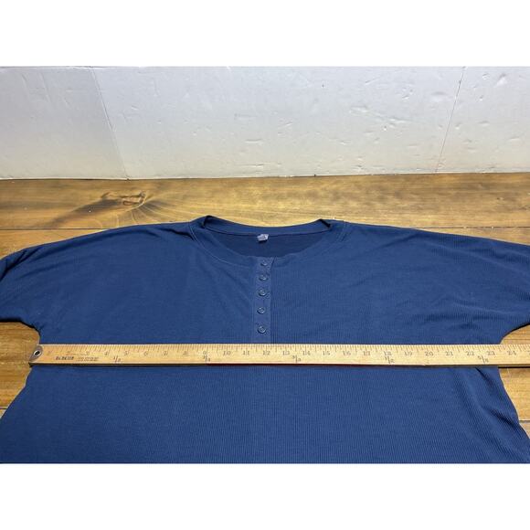Free People Movement Navy Blue Layered Design Twice As Nice Henley Top Size M - Picture 6 of 9